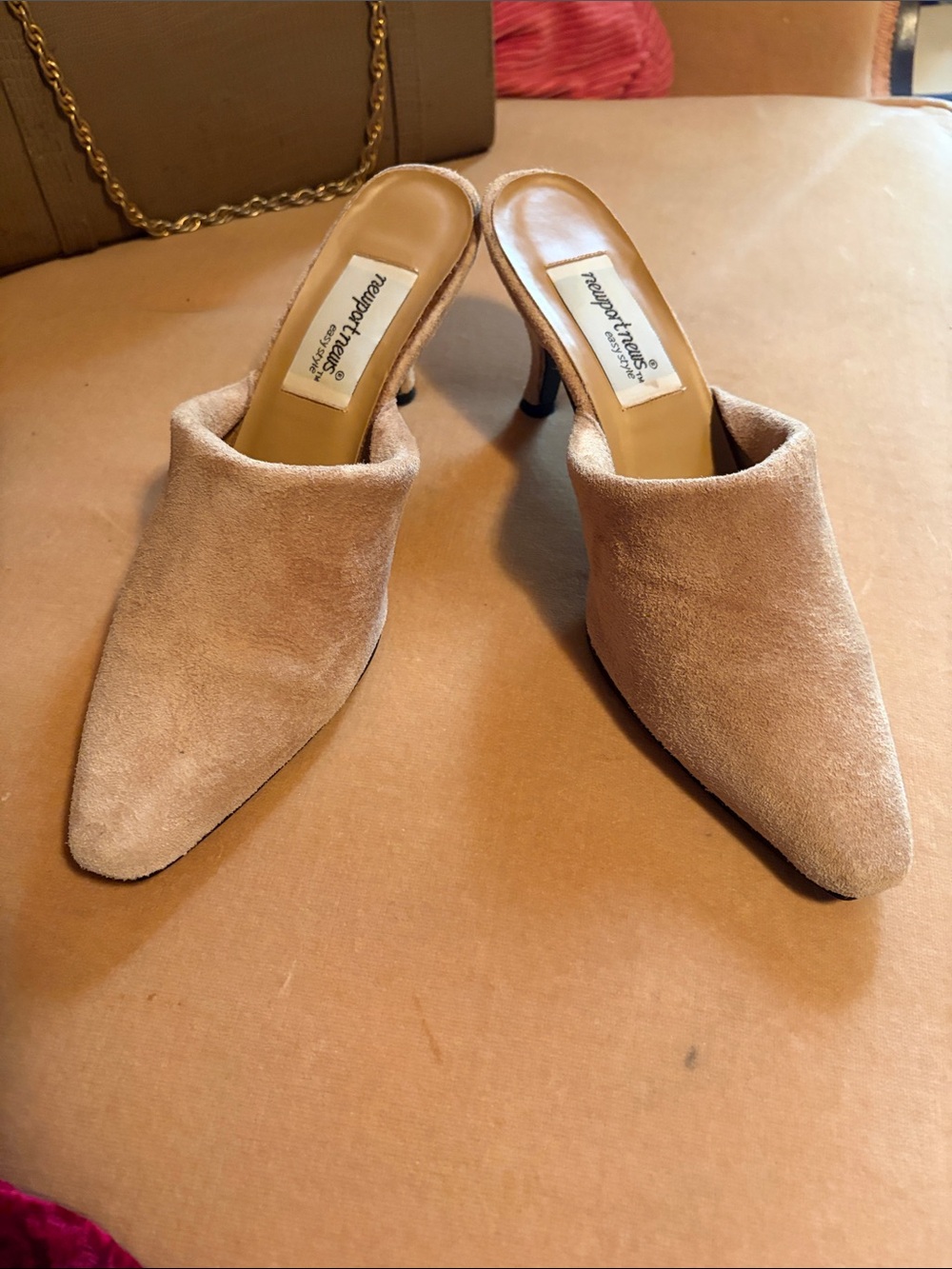 Newport News Taupe Suede Pointed-Toe Mule Heels